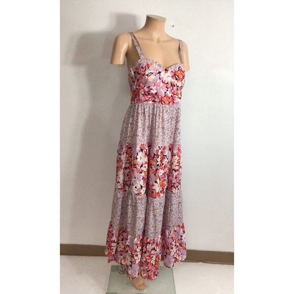 Floral Boho Tiered Maxi Dress Womens Large - Picture 1 of 10